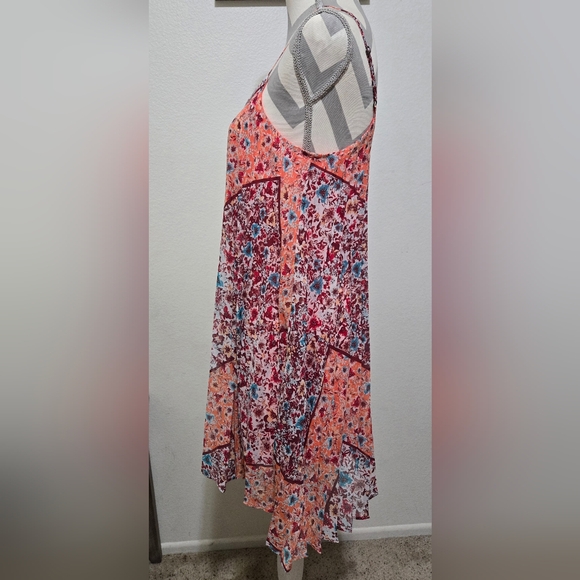 AMERICAN RAG CIE ENTRY Salmon Maroon Pink Blue Floral Spaghetti Strap Dress Sz M - Picture 4 of 9